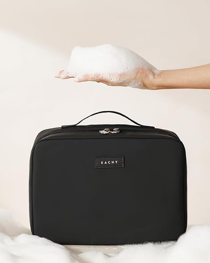 EACHY Travel Toiletry Bag with Hanging Hook, Portable Makeup Cosmetic Bags for Women, Water-Resistant Full-Size Travel Accessories (Black)