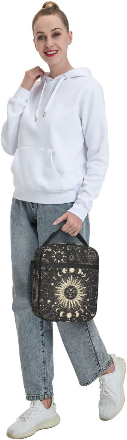 Sun and Moon Mystic Goth Witchy Black Lunch Box Reusable Insulated Totes Lunch Bag Thermal Cooler For Boy Girls School Men Women Beach Travel