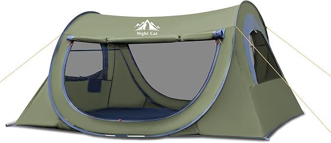 Night Cat Pop-up Camping Tent: 1 2 Person Tent Waterproof Instant Easy Setup Tunnel Tent