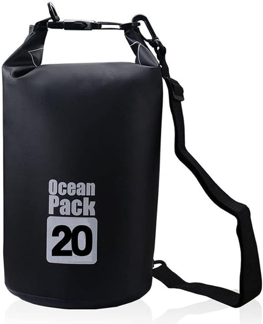 Outdoor Dry Sack/Floating Waterproof Bag 2L/3L/5L/10L/15L/20L/30L for Boating, Kayaking, Hiking, Snowboarding, Camping, Rafting, Fishing and Backpacking (Black, 20L)