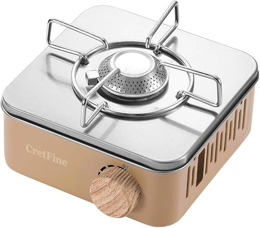 Mini Butane Camping Stove with Portable Bag, Indoor and Outdoor Cooking, for Emergency and Camp Essentials, 8205 BTU, 2hr Usage per Canister, Gas Not Included, Khaki