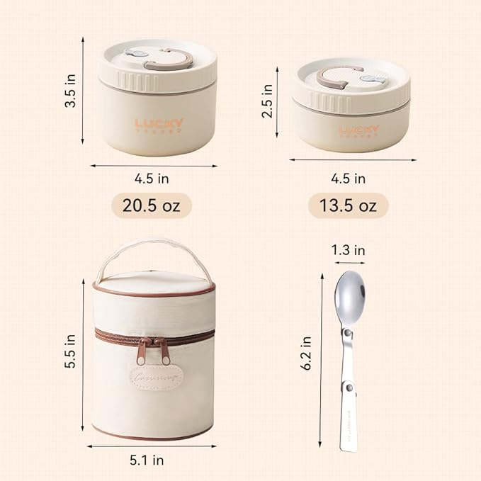 YBOBK HOME Thermal Bento Lunch Box, Portable Insulated Lunch Container For Kid Aldult To School Work, Keep Food Warm Stainless Steel Lunch Box With Bag, Induction Cooker & Microwave Safe (Beige 34oz)