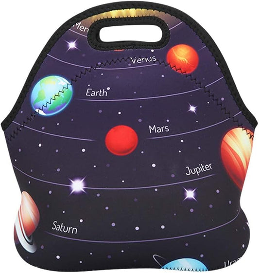 Violet Mist Neoprene Space Lunch Bag Insulated Waterproof Lunch Bag Tote Cartoon Reusable Lunch Box Containers Food Carrying Lunch Handbag for Women men Work Gifts Thanksgiving Christmas Gift