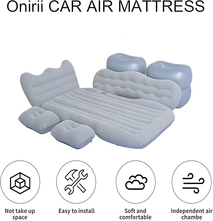 Inflatable Car Air Mattress Back Seat Bed,Thickened Car Travel Camping Air Mattress with Air Pump,Blow Up Bed Portable Car Sleeping Mattress for Car Universal SUV