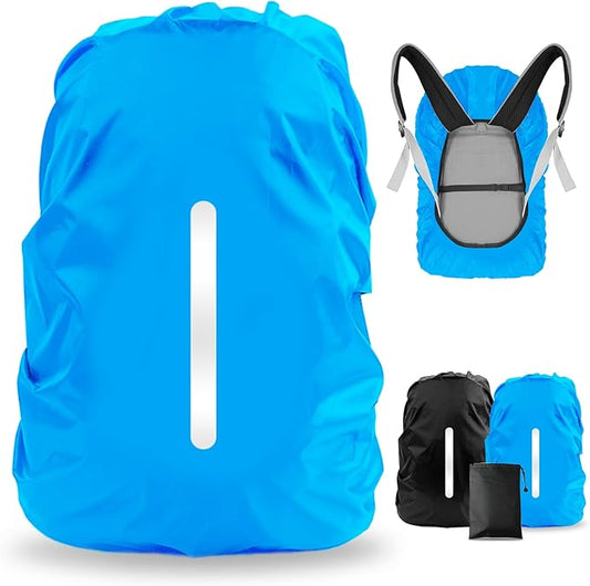 LAMA 2pcs Waterproof Rain Cover for Backpack, Reflective Rainproof Protector for Anti-dust and Anti-Theft L 45L-55L Black Blue