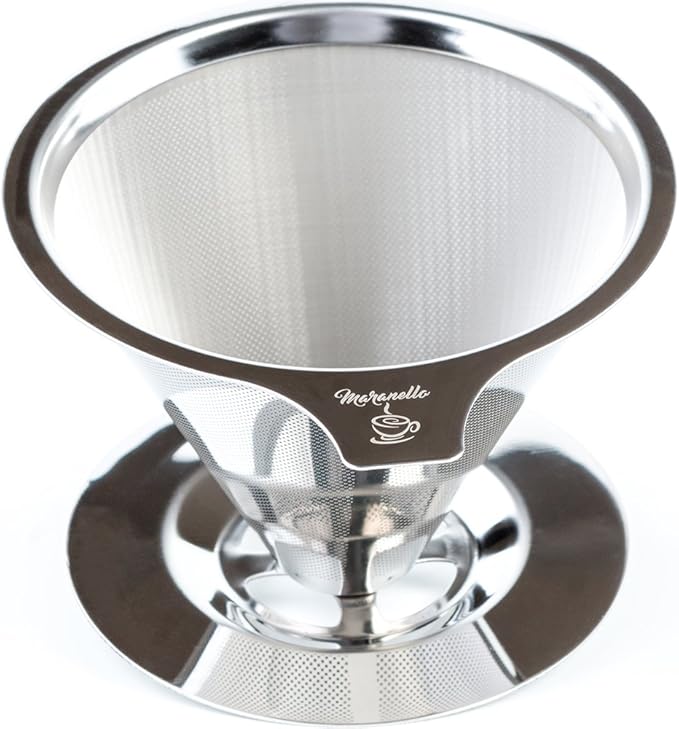 Maranello Caffé Pour Over Coffee Dripper Stainless Steel Reusable Drip Cone Coffee Filter Portable Pour-Over Coffee Maker Paperless Metal Fine Mesh Strainer Coffee Pourover Brewer Camping Coffee Maker