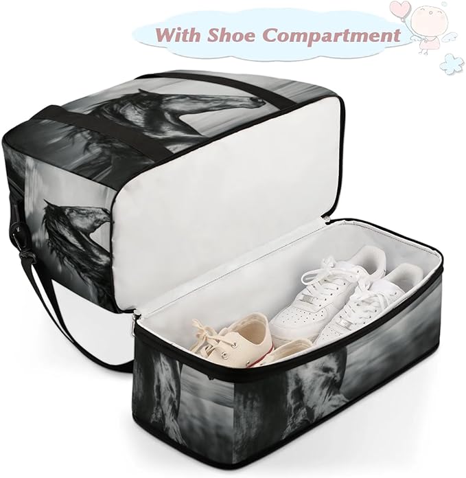 Horse Foldable Travel Duffel Bag, Expandable Sports Gym Bag with Shoes Compartment Weekender Overnight Totes Bags for Women Men