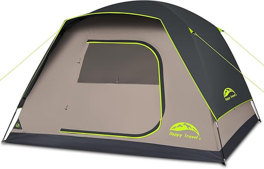 Happy Travel Camping Tent, 6 Person Dome Tents for Camping with Rainfly, Waterproof Clip Easy Setup Portable Family Tent with Mesh Windows, 20% More Headroom Backpacking Tents for Camping & Hiking
