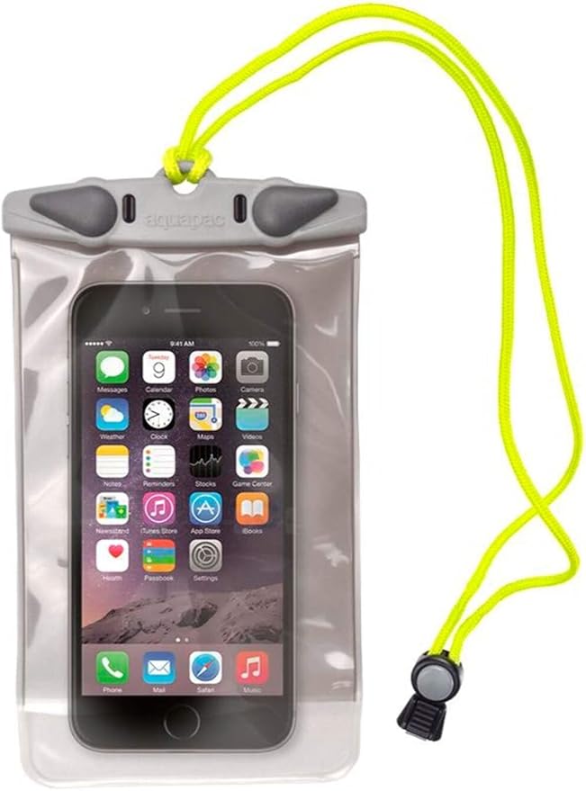 Aquapac Waterproof Phone Case, Medium, Grey, Lanyard, iPhone and Android, Made in The UK, Hiking, Mountain Biking, Running Accessory, Travel Essential, 5 Year Warranty. IPX8 Certified to 30 ft deep.