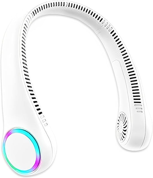 Neck Fans:Portable Personal Neck Cooling Rechargeable Bladeless Fan - Hands Free 3 Speed 4000 mAh Battery USB for Wearable Headphones Design - Men Women Outdoor Indoor (White)