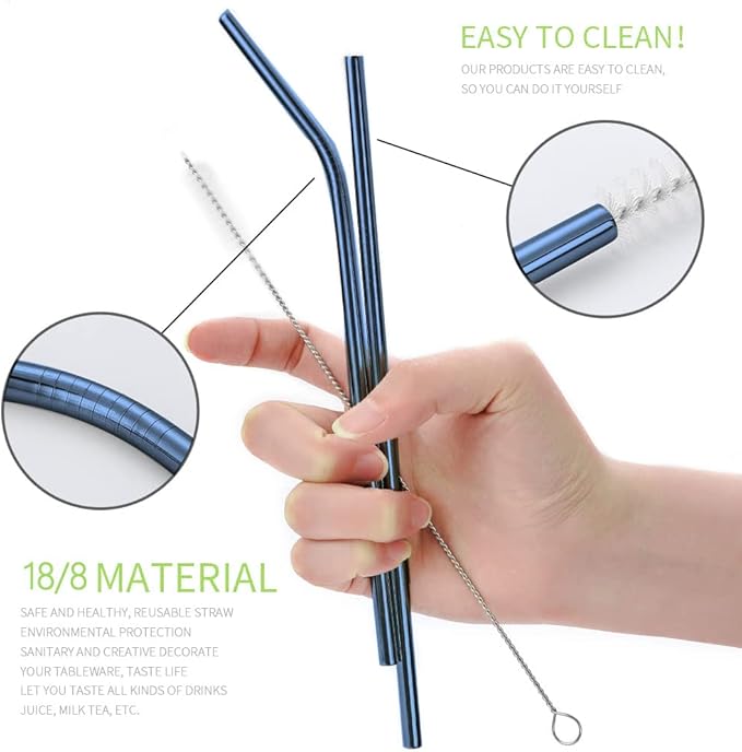 Portable Reusable Travel Utensils Silverware With Case, Camping Cutlery Set, Chopsticks and Straw, Flatware With Case, Stainless Steel Top (Blue)