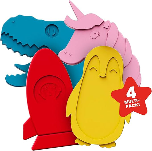 Multicolored Slim Ice Packs for Kids - 4-Pack, Long-Lasting - Reusable for Lunch Boxes, Bags & Coolers - Penguin, Spaceship, Dinosaur, Unicorn
