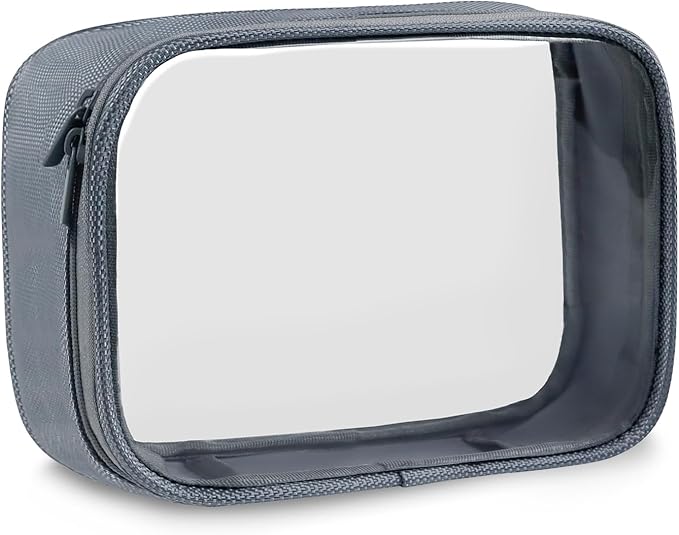 Moyad TSA Approved Clear Toiletry Bag, 1 Pack Quart Size 3-1-1 Liquids Pouch for Travel, Transparent Makeup & Cosmetic Organizer for Women Men, Grey