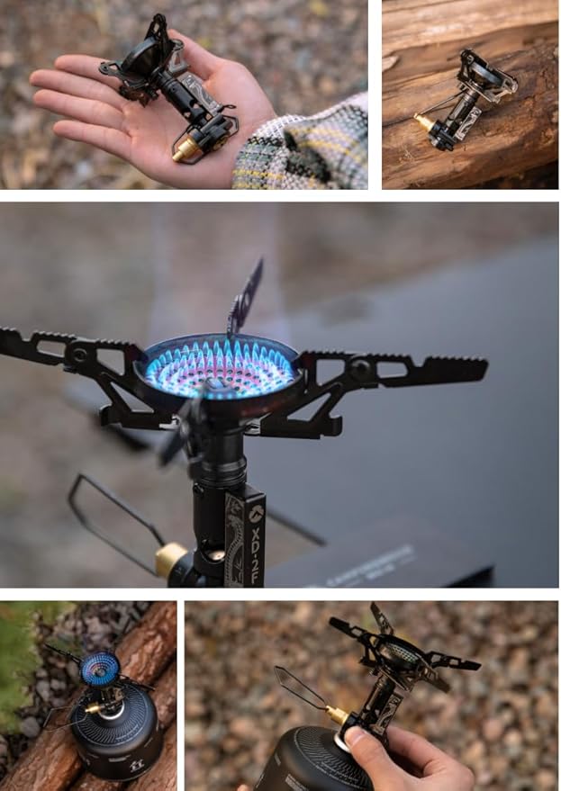 CAMPINGMOON Canister Top Stove Portable Compact Foldable w/Micro Regulator w/4Flex w/igniter XD-2F (Year of the Snake Limited Black Edition)