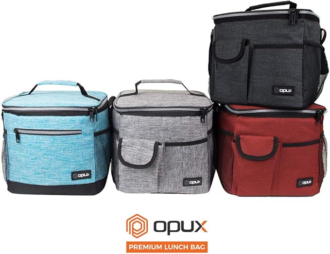 opux Insulated Lunch Bag for Men Women, Leakproof Heather Navy Lunch Box for Work, Portable Soft Lunch Cooler Bag with Shoulder Strap, Adult Lunchbox Lunch Pail for Kid Boy Girl School, 18 Can/10L