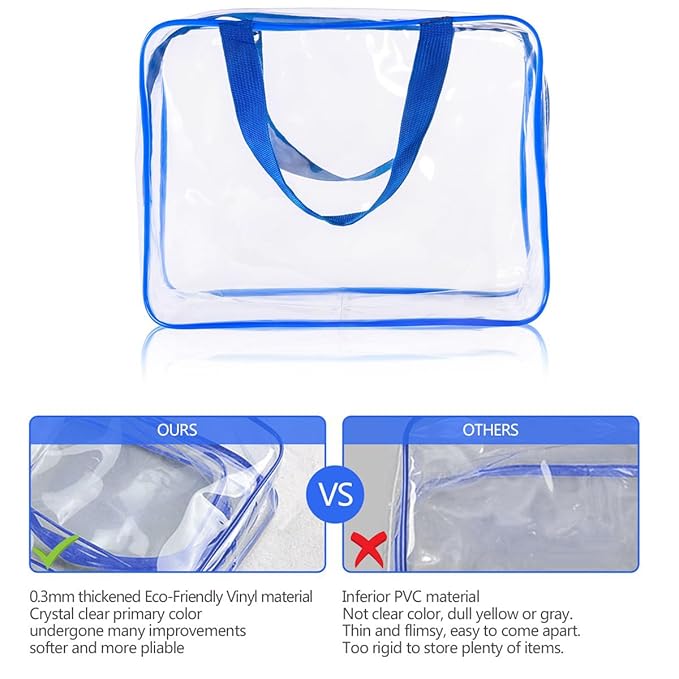 2Pcs Crystal Clear PVC Travel Toiletry Bag Kit for Women Men, Waterproof Vinyl Packing Organizer Storage Bags with Zipper Handle Straps, Cosmetic Pouch Carry on Airport Airline Compliant Bag Handbag