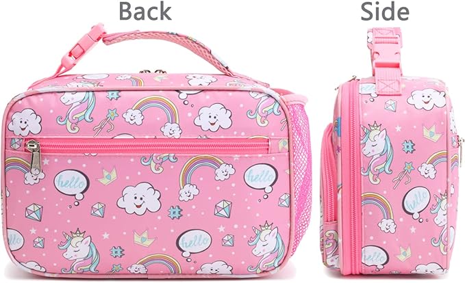 FlowFly Kids Lunch box Insulated Soft Bag Mini Cooler Back to School Thermal Meal Tote Kit for Girls, Boys, Rainbow
