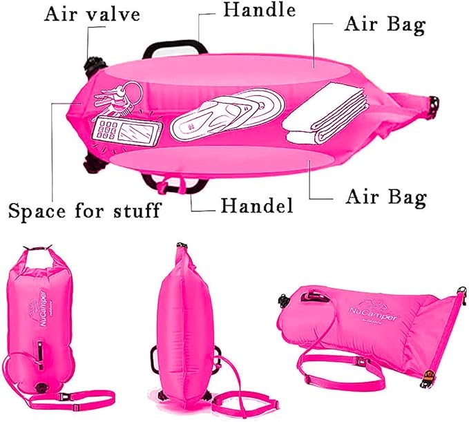 NuCamper Swim Buoy for Open Water Swimmers With Adjustable Waist Belt, Waterproof Dry Bag, Swim Bubble For Safty Swimming, Training Snorkeling, Kayaking, Diving, Boating, Large Capacity 28L