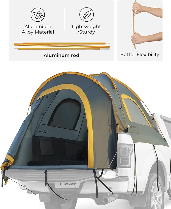JOYTUTUS Truck Bed Tent, Portable Pickup Truck Tent 5ft Aluminum Pole, Waterproof PU2000mm Fabric for 2 Person, Easy Set-up, Orange