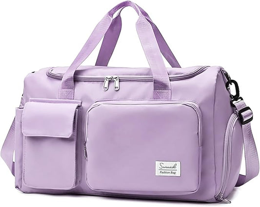 Travel Duffel Bag with Shoes Compartment Sports Gym Bag with Dry Wet Separated Pocket for Men and Women, Overnight Bag Weekender Bag Training Handbag Yoga Bag - Purple