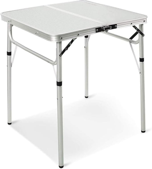 REDCAMP Small Square Folding Table 2 Foot Adjustable Height, Portable Aluminum Camping Table Lightweight for Picnic Beach Outdoor Indoor, White 24 x 24 inch