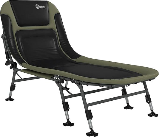 Outsunny Camping Cot for Adults, Folding Bed with Soft Padded Cushions & Headrest, 180° Adjustable Reclining Lounger, Heavy Duty and Portable with a 400 lbs. Capacity, Dark Green