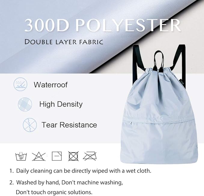 Drawstring Bags with Zipper Pocket, Waterproof Drawstring Backpack for Women and Men 15.7" x 17.7"