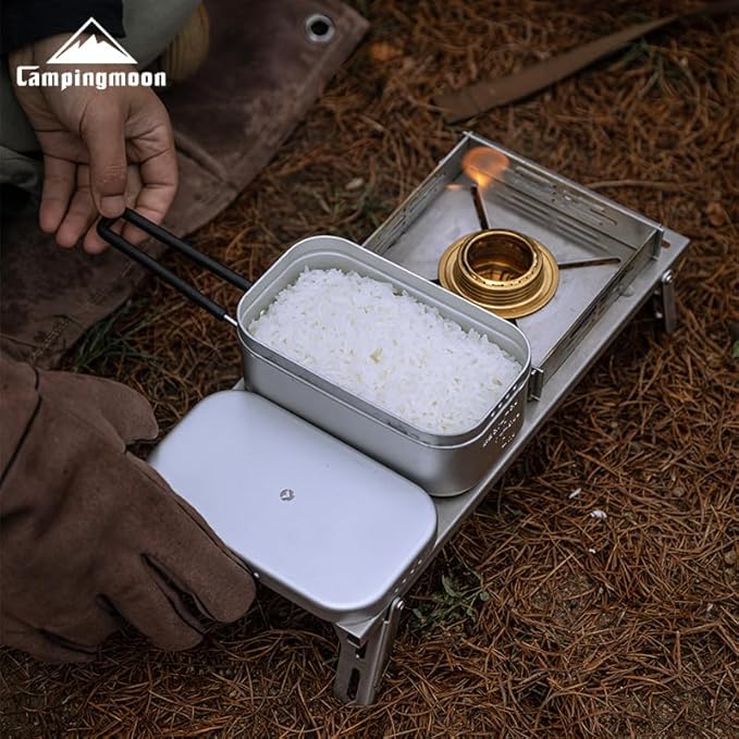 Campingmoon Camping Mess Tin Pressure Relief Aluminum Dinner Box Camping Bowls Cooking Pot with Foldable Handle for Camping & Cooking