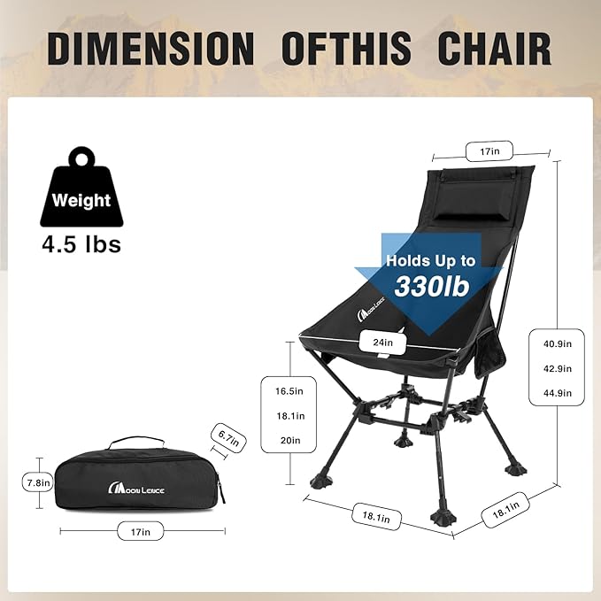MOON LENCE High Back Folding Camping Chairs, Height-Adjustable, Widened Seat, for Beach with Anti-Sinking Feet