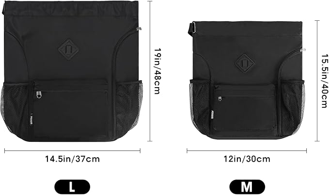 WANDF Drawstring Backpack Sports Gym Bag with Shoes Compartment, Water-Resistant String Backpack Cinch for Women Men (Small,Black)