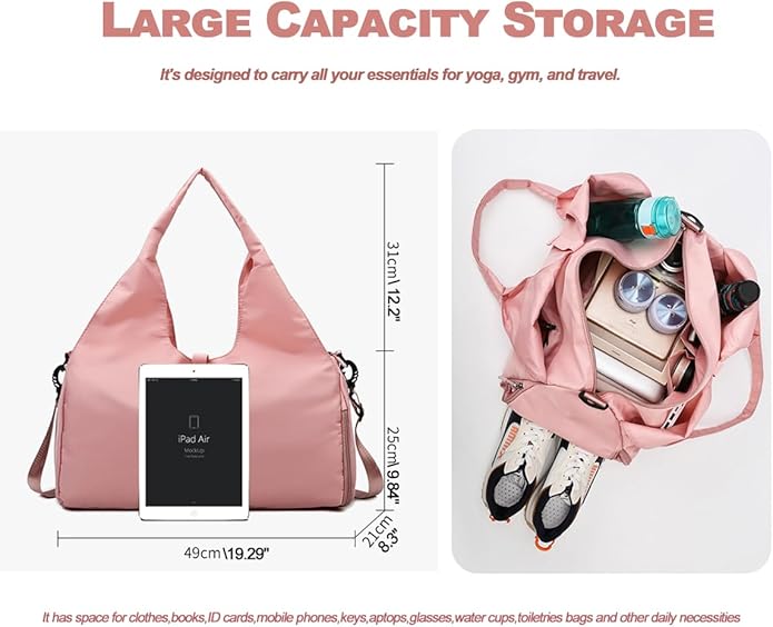 Yoga Gym Bag -Large Capacity Gym Bag with Yoga Mat Holder Water Resistant Workout Bag for Travel Workout Daily