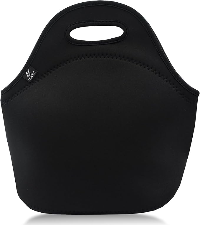 LOVAC Reusable Lunch Bag for Men,Lunch Tote,Durable and Waterproof Neoprene Lunch Bags,Insulated Soft and Lightweight (Pure Black)
