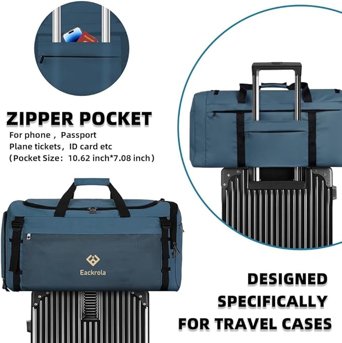 Eackrola Extra Large Sports Gym Bag, Travel Duffel bag with Wet Pocket & Shoes Compartment for men women, 85L, Lightweight （Haze Blue）