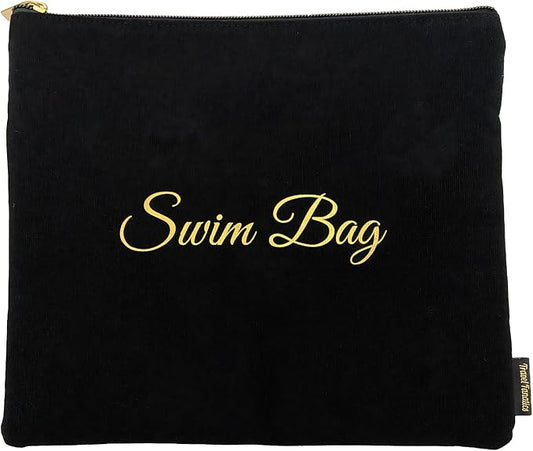 Travel Fanatics Swim Bag - Reusable Dry Wet Bag with Waterproof Lining, 11"x9.25" Beach & Pool Pouch, Wet Dry Bag for Gym, Swimwear, Travel Essentials, Durable Canvas Design - Black