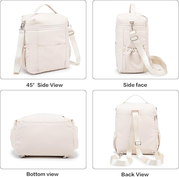 NOL Natural Organic Lifestyle Insulated Lunch Bags for Women Cooler Bag Lightweight Nylon Waterproof Lunch Box For Work (Cream, Large)