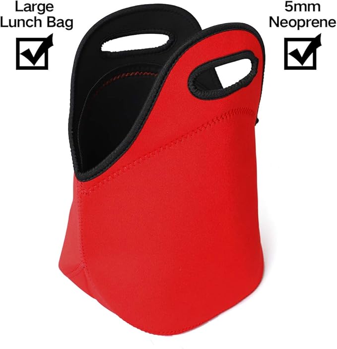 LOVAC Neoprene Lunch Bag, Thick Insulated Lunch Bag - Durable & Waterproof Lunch Tote With Zipper For Outdoor Travel Work(Red)