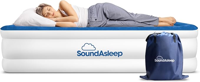 SoundAsleep Dream Series Luxury Air Mattress with ComfortCoil Technology & Built-in High Capacity Pump for Home Camping- Double Height, Adjustable, Inflatable Blow Up, Portable - California King XL