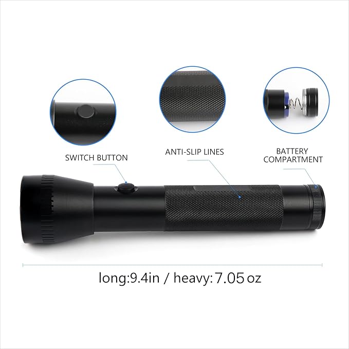 Heavy Duty 2-Cell D Battery LED Big Flashlights, High Lumens, Single Mode, Aluminum, Rugged Metal Flashlight for Outdoors and Emergency Power Outages (1 Pack)
