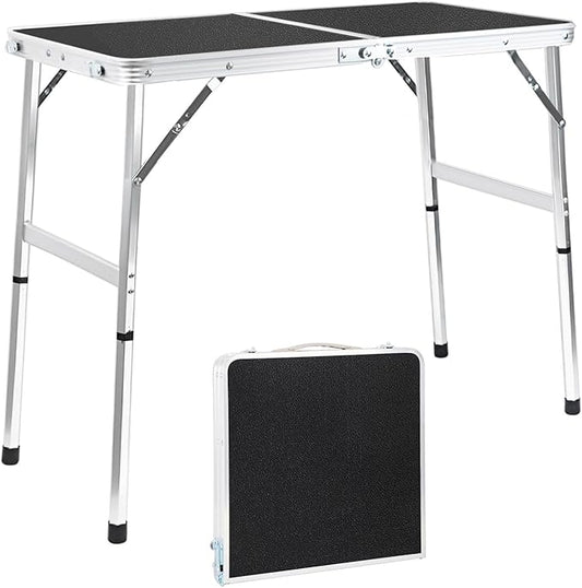 Aluminum Folding Small Table, Adjustable Height Lightweight Portable Camping Table for Picnic Beach Outdoor Indoor (Small) (BlackC)