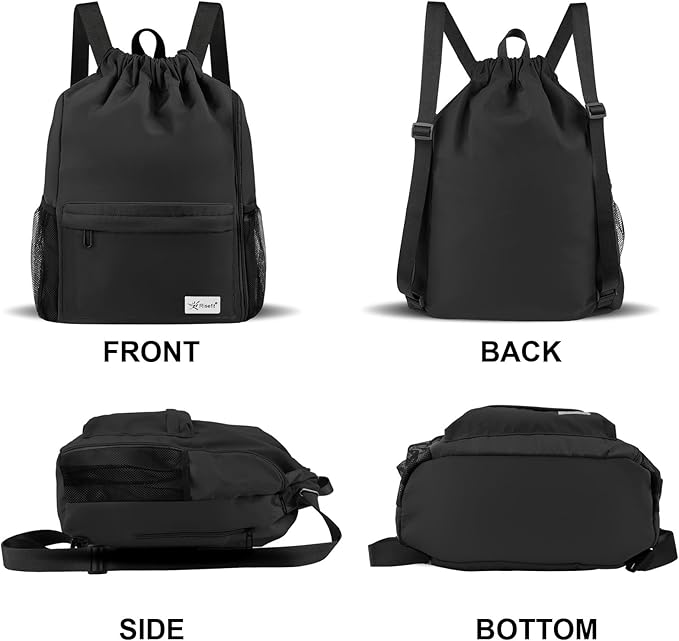 Drawstring Backpack with Mesh Pockets String Gym Bag Sackpack Sandproof Water Resistant Beach Backpack for Men Women