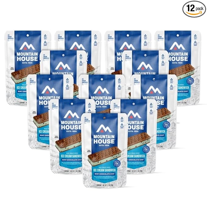 Mountain House Mint Chocolate Chip Ice Cream Sandwich Freeze Dried Backpacking & Camping Food 12-Pack