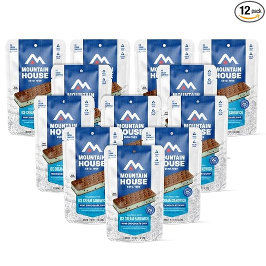 Mountain House Mint Chocolate Chip Ice Cream Sandwich Freeze Dried Backpacking & Camping Food 12-Pack
