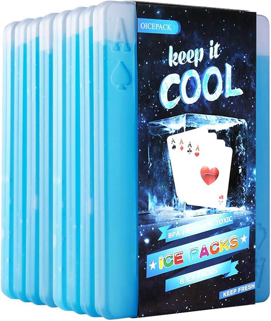 8 x Ice packs for Lunch Box, Freezer Ice packs Slim Long Lasting Cool packs for Lunch Bags and Cooler, Poker Design