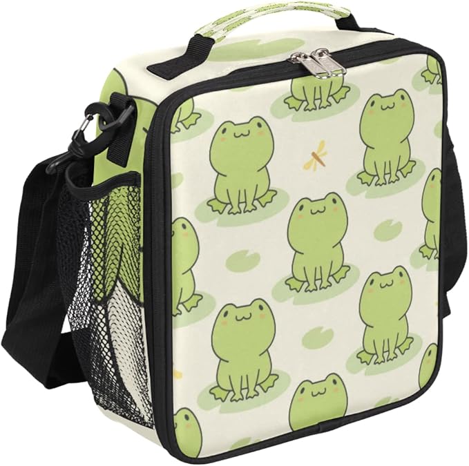 Pardick Cute Frog Kids Lunch Bag Animal Green Frogs Insulated Lunch Box for Boys Girls Waterproof Lunch Bento Tote Bags Thermal Lunchbox School Lunchbox Insulated with Shoulder Strap