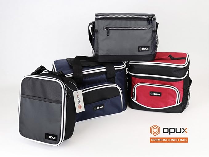 opux Insulated Lunch Box Men Women, Lunch Bag for Work School, Leakproof Soft Cooler Tote Adult, Large Lunch Pail Kids Boys Girls, Picnic Beach Food Bag with Shoulder Strap, Red