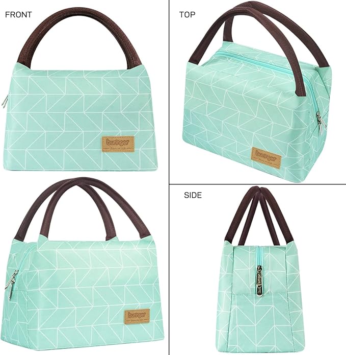 Buringer Insulated Lunch Bag Lunch Box for Women Men Adult Lunch Tote for Work Picnic Travel (Geometry Green)