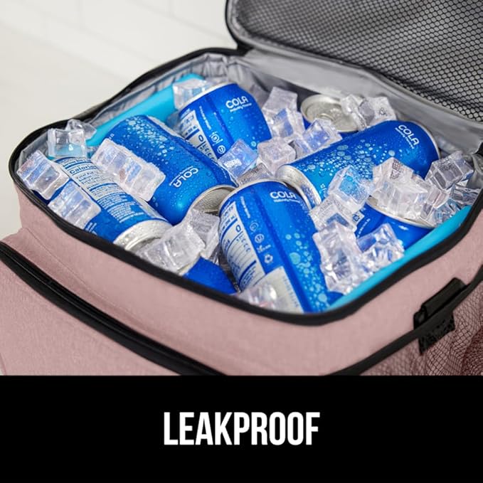 GORILLA GRIP Reusable Insulated Lunch Box Bag for Women Men,15L, Leakproof XL Soft Cooler Bags, Multiple Compartments, Mesh Pockets and Adjustable Strap, Food Tote Keeps Drinks Cold, 13x9, Pink