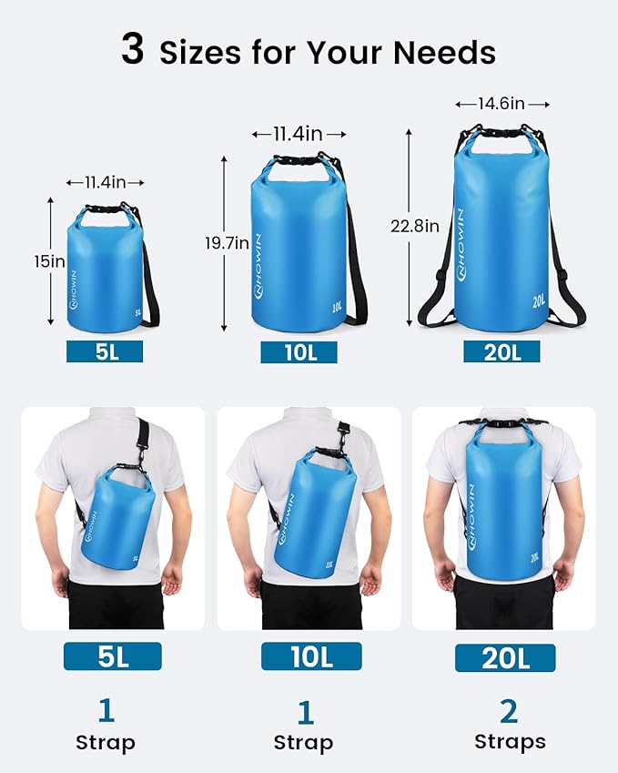 Waterproof Dry Bag, Roll Top Lightweight Waterproof Bag for Men Women 5L/10L/20L Dry Bags for Kayaking, Rafting, Beach, Boating, Swimming & Skiing Dry Waterproof Backpack - 10L