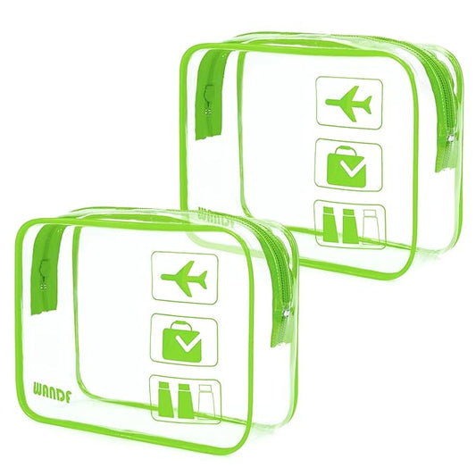 TSA Approved Clear Travel Toiletry Bag wih Zippers Carry-on Travel Accessories Quart Size Toiletries Cosmetic Pouch Makeup Bags for Men and Women (2pcs Green)