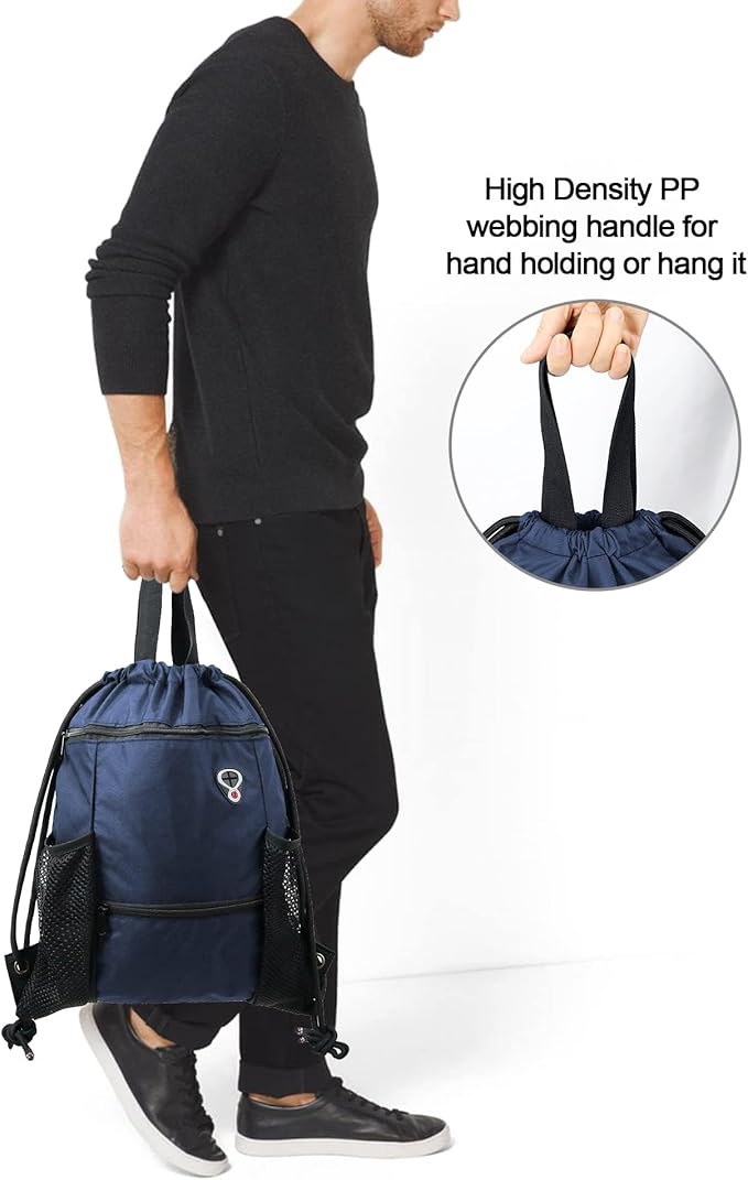 BeeGreen Drawstring Backpack Sports Gym Bag With Shoe Compartment and Two Water Bottle Holder …